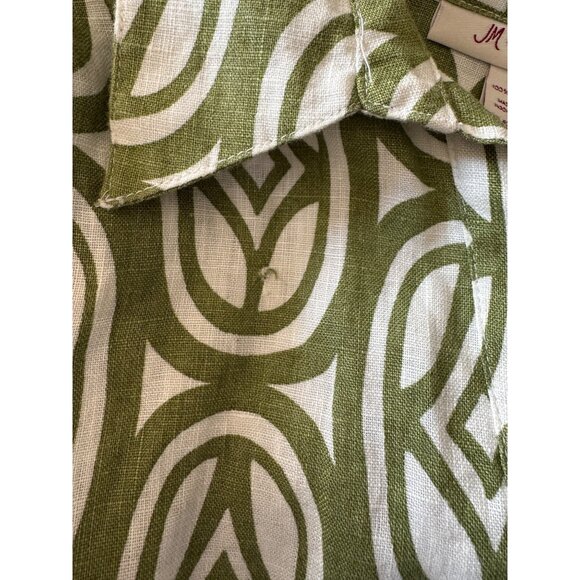Linen Shirt 12 Green White Geometric Print Button-Up By JM Collection - Picture 7 of 9
